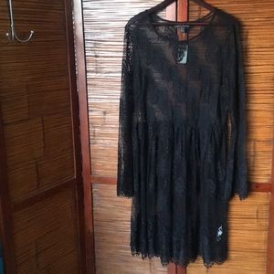 Black Sheer Embroidered  Midi Dress 3X